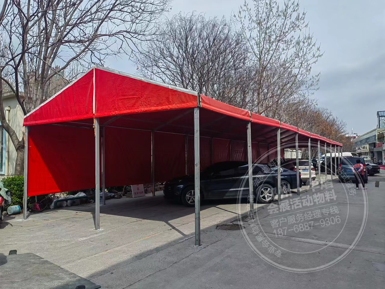  郑州锦艺轻纺城特卖会6米跨度红色篷